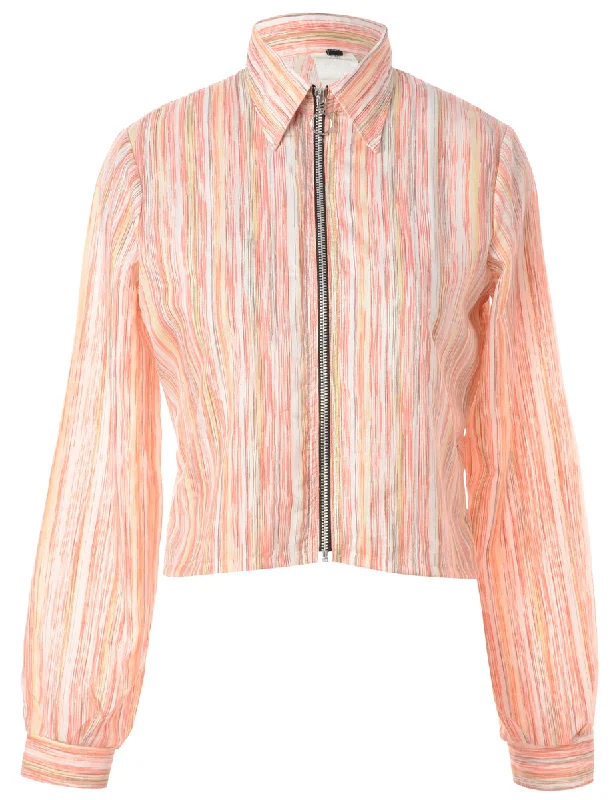 Label Zip Front Cropped Blouse Satin Bow Blouse
