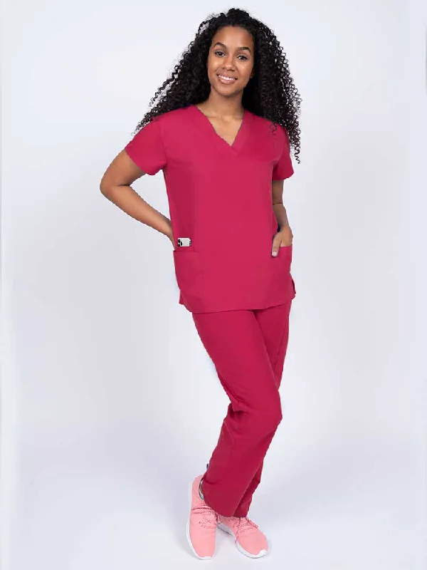 Luv Scrubs Women's Scrub Set V-neck Top & Petite Pants | Red Modern Skinny Pants