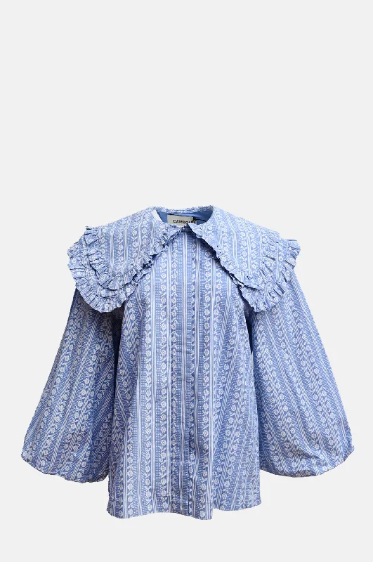 Lois Double Collar Blouse Blue Pastel Color Blouse