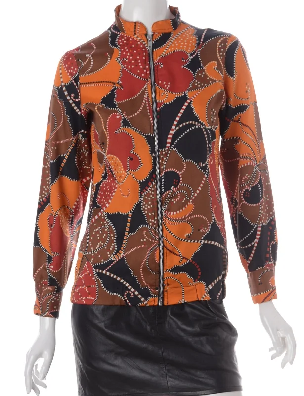 Label Patterned Blouse Bomber Relaxed Fit Blouse