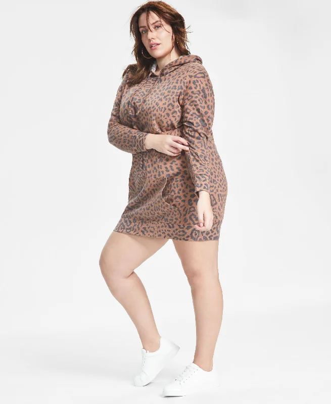 Trendy Plus Size Hoodie Sweatshirt Dress Hoodie with Thumb Holes Functional Cozy