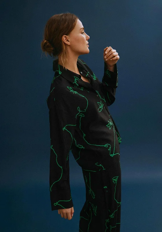 Vila Dogma Abstract Scribble Print Blouse, Black Vintage Lace Blouse