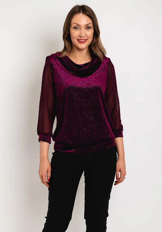 Leon Collection Cowl Neck Shimmer Blouse, Mulberry Chic Square Blouse