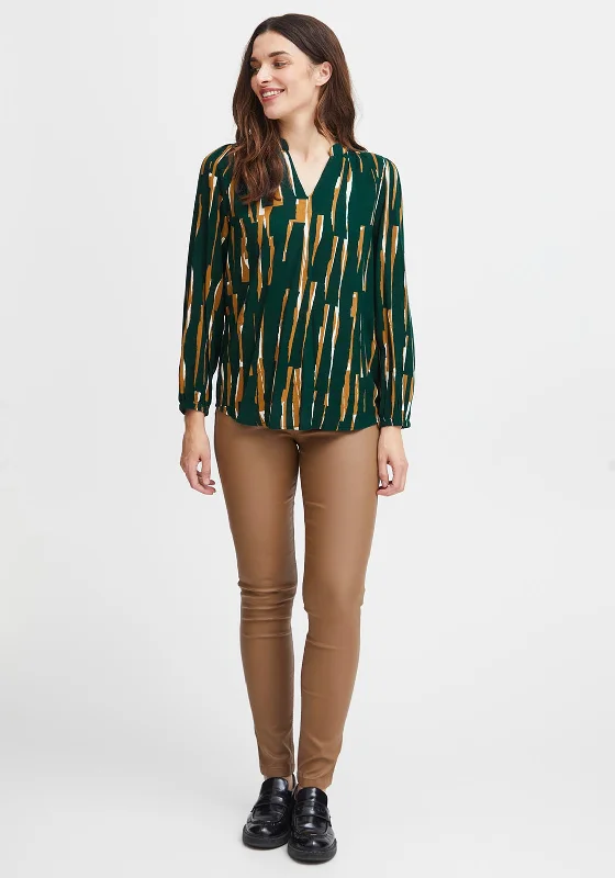 Fransa V-Neck Stripe Print Blouse, Ponderosa Pine Smart Casual Blouse