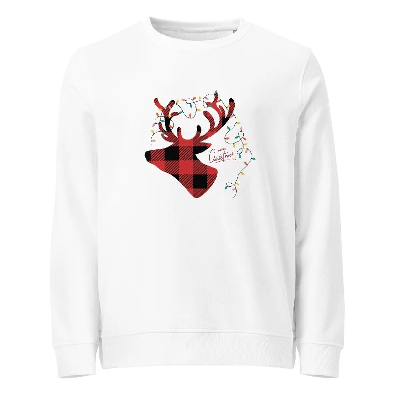 Reindeer Lights Graphics Women Organic Sweatshirt Hoodie with Set-In Sleeves Structured Classic Reindeer Lights Graphics Women Organic Sweatshirt Hoodie with Set-In Sleeves Structured Classic