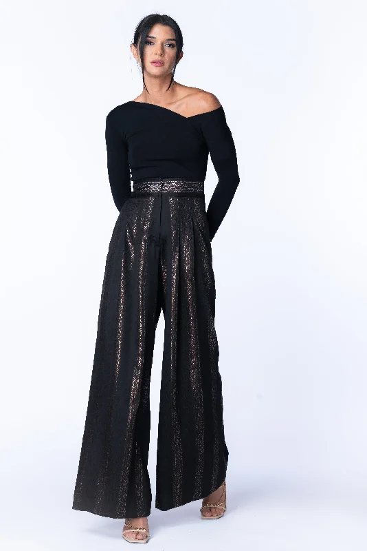 Wide Leg Lurex Pant Classic Cropped Pants