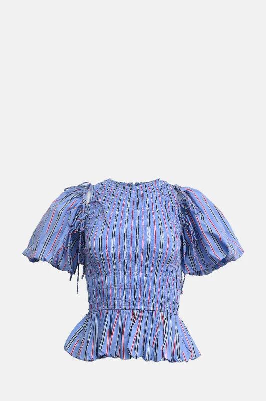 Becca Blouse Bold Blue Stripe High Neck Blouse