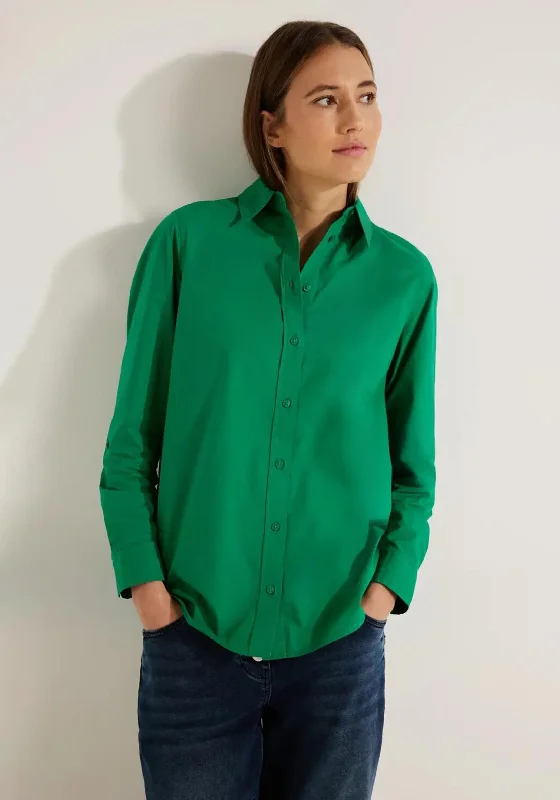 Cecil Long Cotton Blouse, Easy Green Sheer Mesh Blouse