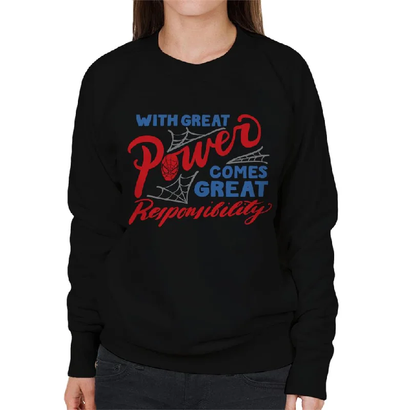 Marvel Spider Man Great Power And Responsibility Women's Sweatshirt Hoodie with Hem Ribbing Snug Secure Marvel Spider Man Great Power And Responsibility Women's Sweatshirt Hoodie with Hem Ribbing Snug Secure