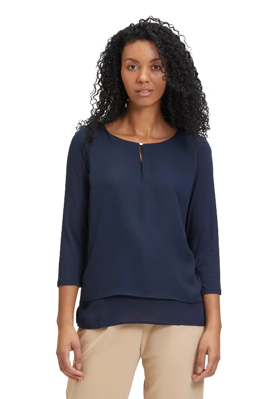 Betty Barclay Keyhole Cutout Neckline Chiffon Blouse, Dark Sky Soft Pastel Blouse