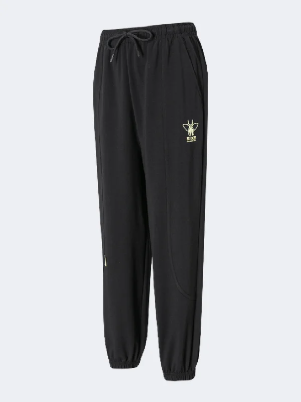 Erke Knitted Cropped Women Lifestyle Pant Black Casual Yoga Pants