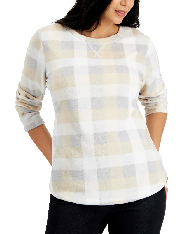 Micro-Fleece Plaid Sweatshirt Hoodie with Mesh Breathable Sporty