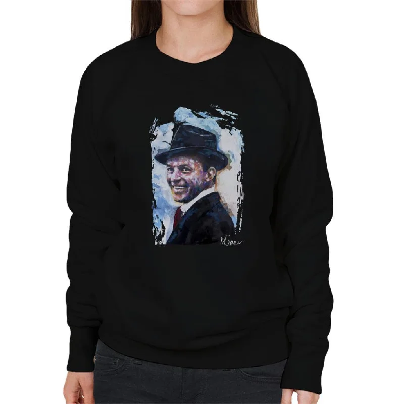 Sidney Maurer Original Portrait Of Frank Sinatra Hat Women's Sweatshirt Hoodie with Snap Buttons Easy Quick