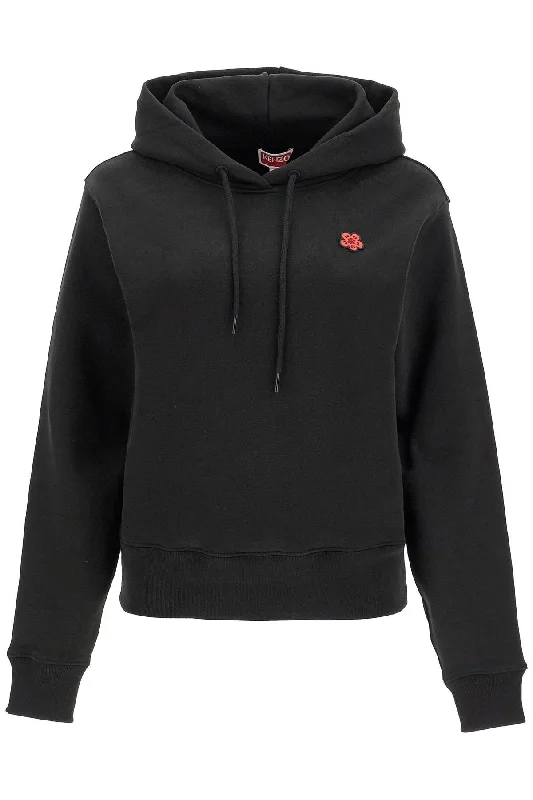 Hooded Sweatshirt With Bo  - Black Hoodie with Set-In Sleeves Structured Classic