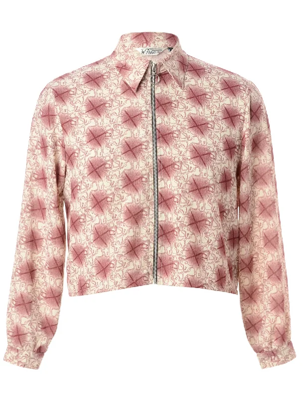 Label Zip Front Cropped Blouse Embroidered Cotton Blouse
