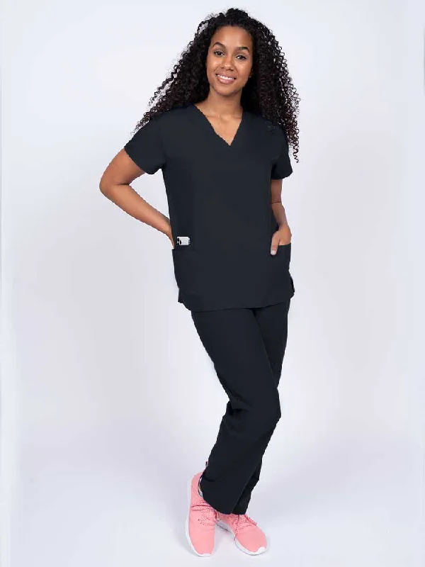 Luv Scrubs Women's Scrub Set V-neck Top & Petite Pants | Black Lightweight Jogger Pants Luv Scrubs Women's Scrub Set V-neck Top & Petite Pants | Black Lightweight Jogger Pants