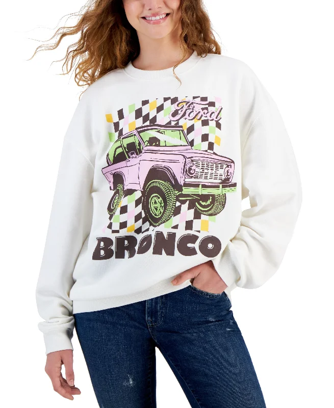 Black Juniors' Bronco Crewneck Sweatshirt Hoodie with Strings Custom Fit Adjustable