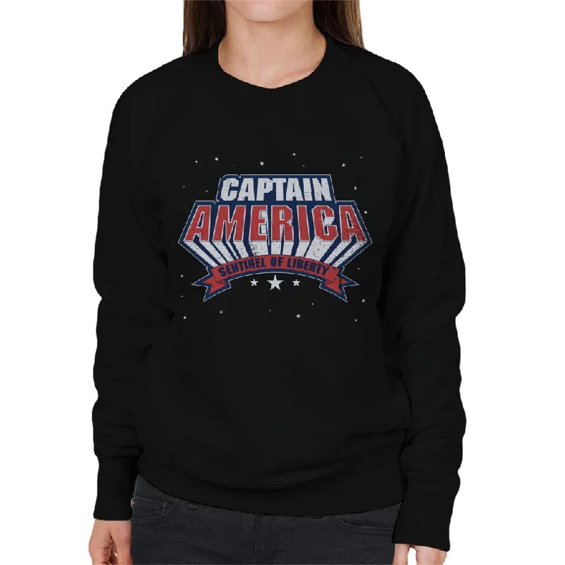 Marvel Sentinel Of Liberty Captain America Distressed Women's Sweatshirt Hoodie with Stripes Bold Sporty Marvel Sentinel Of Liberty Captain America Distressed Women's Sweatshirt Hoodie with Stripes Bold Sporty