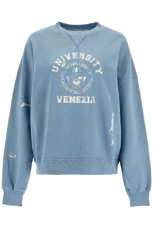 Vintage College-style Sweatshirt With  - Blue Hoodie with Magnetic Closure Innovative Modern