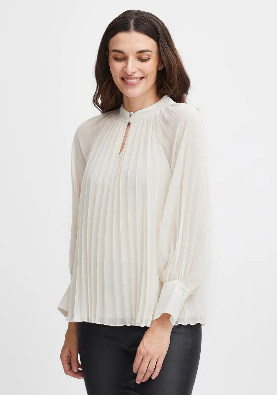 Fransa Keyhole Neckline Pleated Blouse, Whitecap Gray Business Casual Blouse