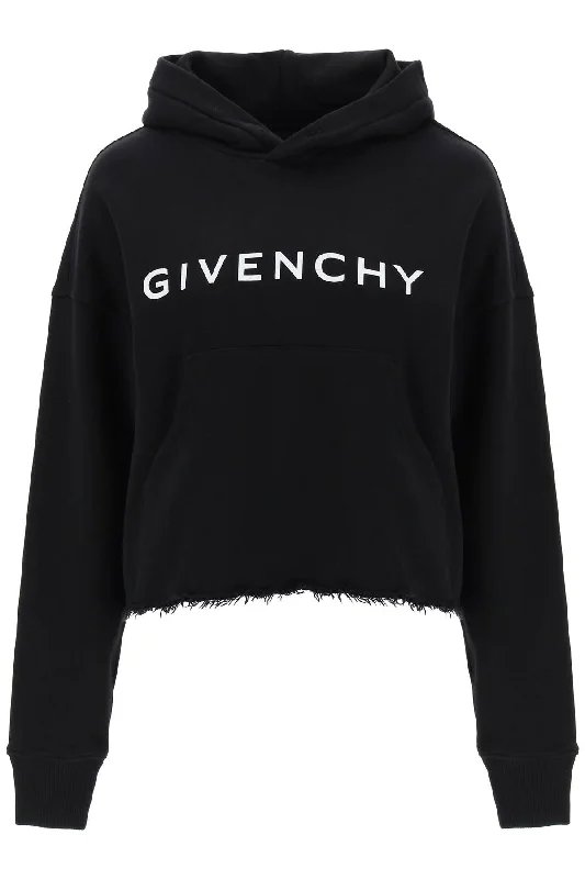 Cropped Hoodie With Logo Print  - Black Hoodie Sweatshirt Pullover