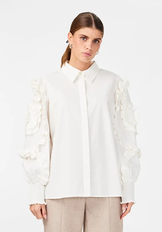 Y.A.S Frima Frill Trim Sleeve Cotton Blouse, Star White Casual Button Blouse
