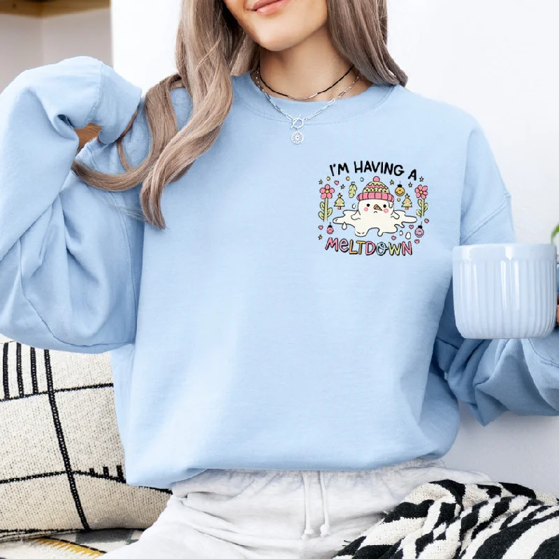 Having A Meltdown Pocket Sweatshirt Hoodie with Contrast Stitching Detailed Premium