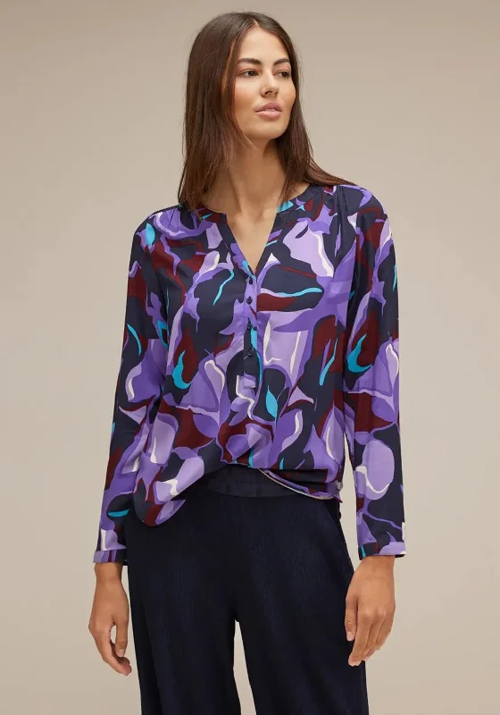 Street One V-Split Neck Print Blouse, Lupine Lilac Peter Pan Blouse