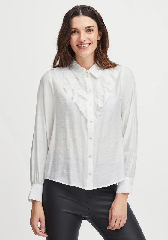 Fransa Julia Frill Panel Blouse, Blanc De Blanc Feminine Satin Blouse