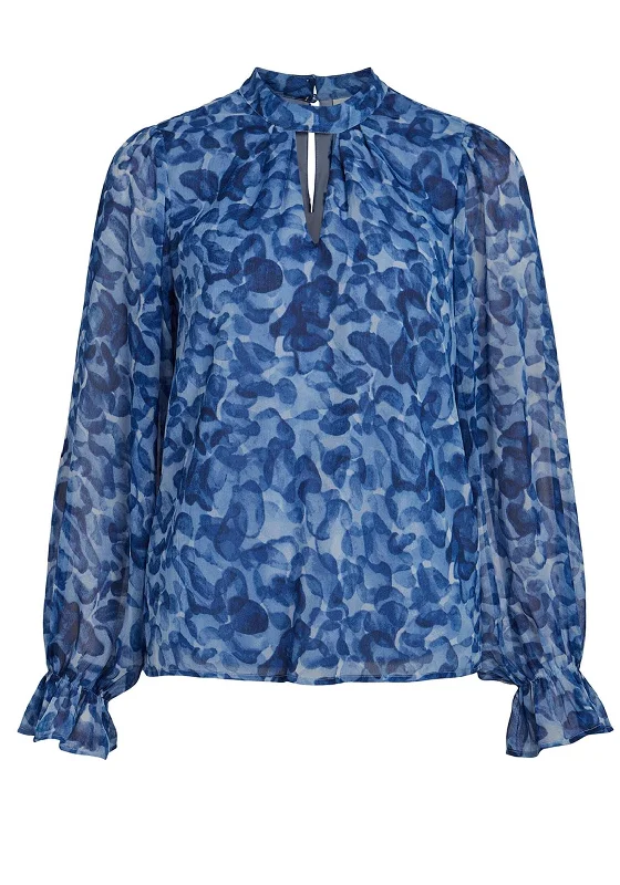 Vila Alia Cutout Print Blouse, True Blue Casual Relaxed Fit Blouse
