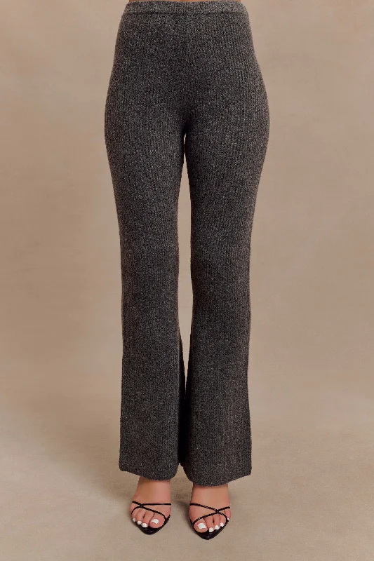 Shyann Straight Leg Knit Pant - Charcoal Marle Fashionable Button-Up Pants