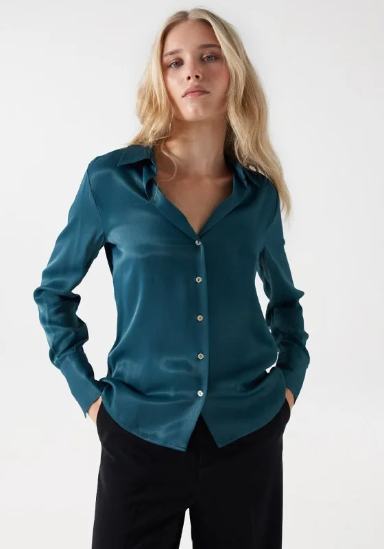 Salsa Satin Feel Blouse, Petroleum Green Office-Ready Blouse