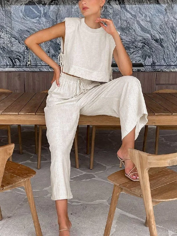 Ladies Solid Color Top & Pant Daily 2PCS Set 7376 Modern Bootcut Pants