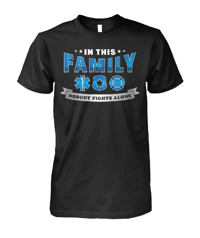 In This Family Nobody Fights Alone Shirts and Hoodies Hoodie with Slit Hem Functional Movement In This Family Nobody Fights Alone Shirts and Hoodies Hoodie with Slit Hem Functional Movement
