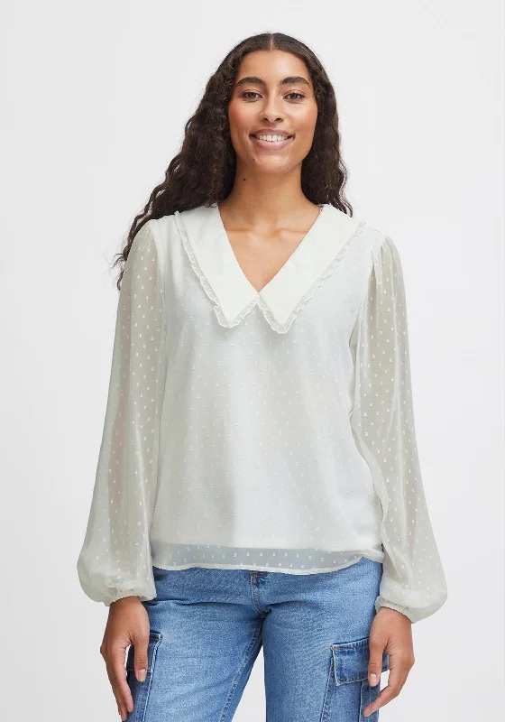 B.Young Signe Chelsea Collar Dobby Mesh Blouse, Off-White Oversized Silk Blouse