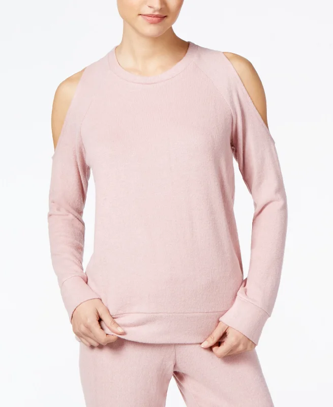 Juniors' Cold-Shoulder Cozy Sweatshirt Hoodie with Applique Textured Unique