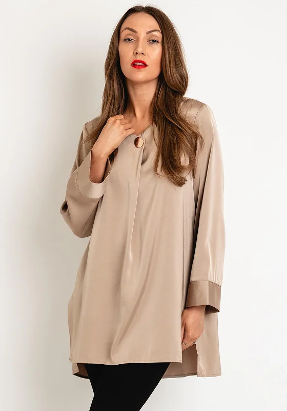 Serafina Collection Satin Blouse, Beige Loose Fit Blouse