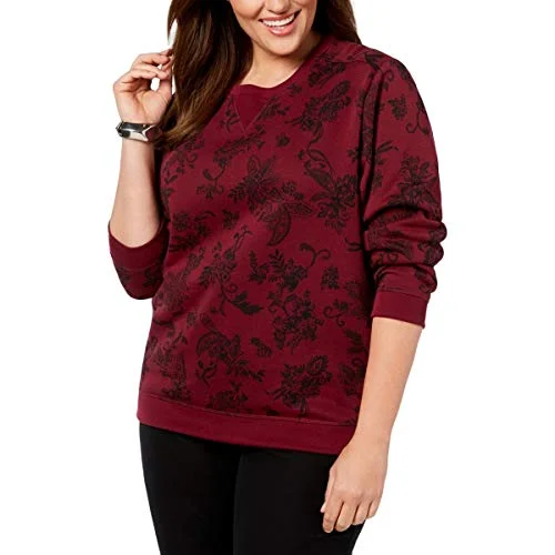 Plus Size Printed Crew-Neck Sweatshirt Hoodie with Batwing Sleeves Loose Dramatic