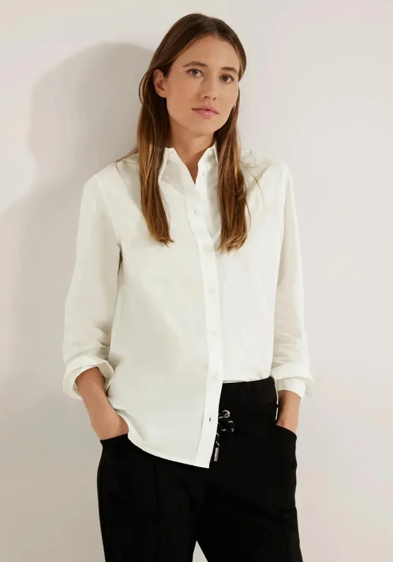 Cecil Long Cotton Blouse, Vanilla White Satin Long Blouse