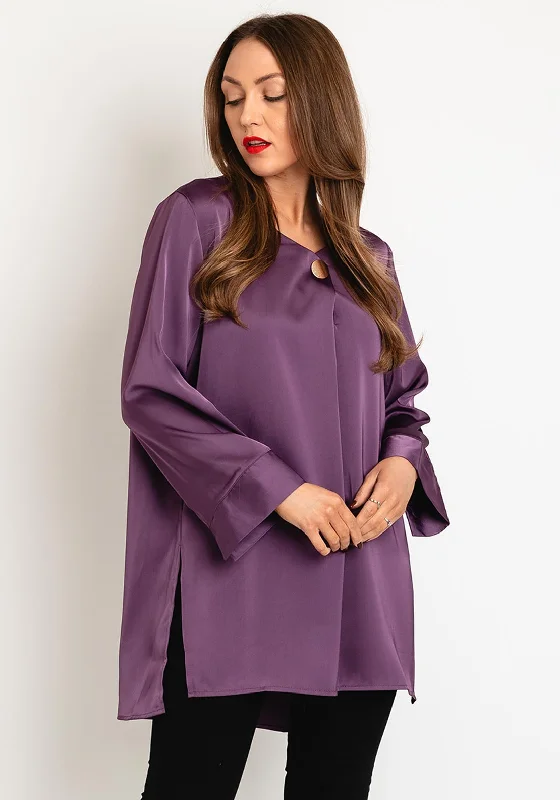 Serafina Collection Satin Blouse, Purple Sleeveless Summer Blouse
