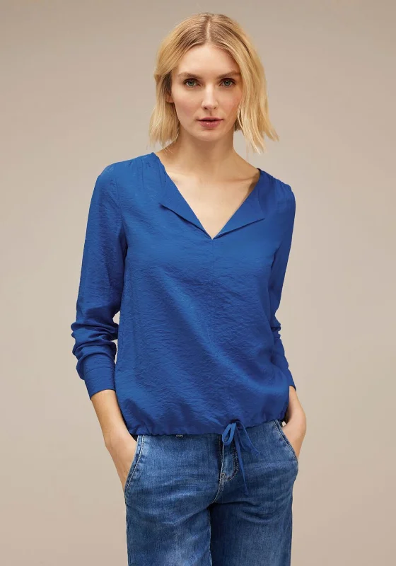 Street One Drawstring Waist Blouse, Gentle Blue Mandarin Collar Blouse