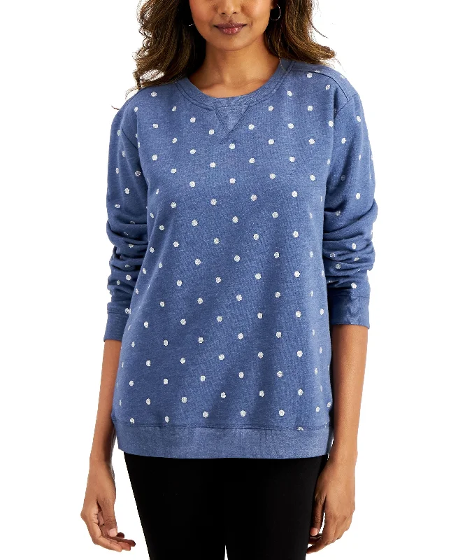Karen Scott Dot Print Sweatshirt Hoodie with Ribbed Hem Stretchable Secure