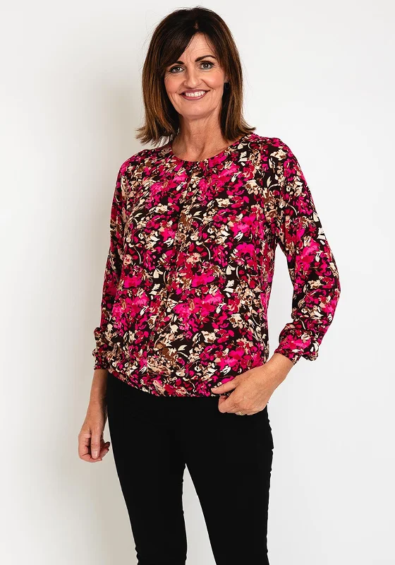 Fransa Round Neck Floral Print Blouse, Fuchsia Versatile Layering Blouse