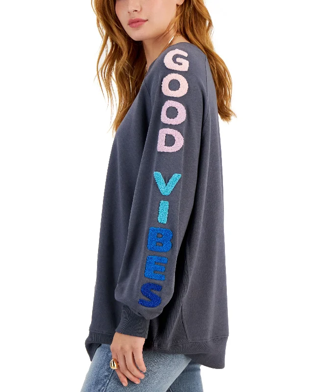 Juniors' Good Vibes Sweatshirt Hoodie with Double Zipper Versatile Adjustable