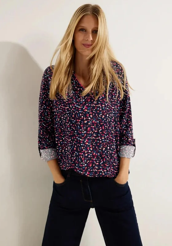 Cecil Minimal Print Blouse, Night Sky Blue Backless Summer Blouse