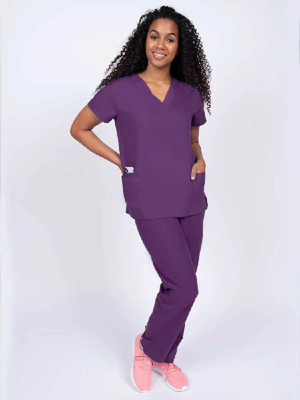 Luv Scrubs Women's Scrub Set V-neck Top & Cargo Pants | Eggplant Classic Flared Pants Luv Scrubs Women's Scrub Set V-neck Top & Cargo Pants | Eggplant Classic Flared Pants