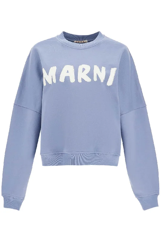 Crewneck Sweatshirt With Logo  - Light Blue Hoodie with Hem Detail Decorative Unique
