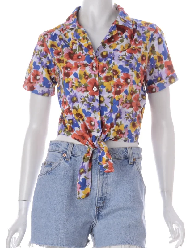 Label Peggy S/S Print Tie Blouse Elegant Semi-Sheer Blouse
