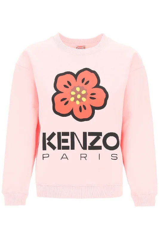 Bokè Flower Crew-neck Sweatshirt  - Pink Hoodie with Half-Zip Sporty Casual