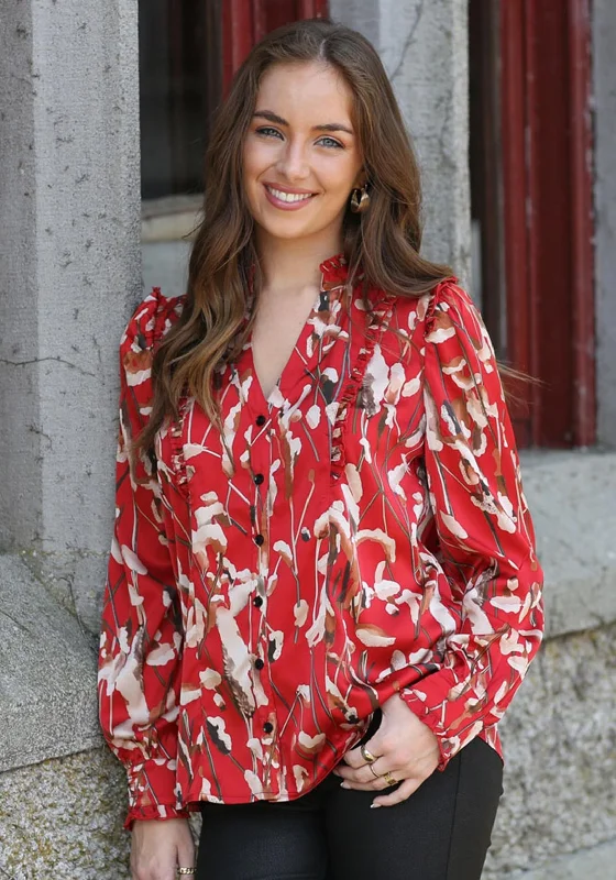 Rant & Rave Brina Frill Blouse, Red Peter Pan Collar Blouse